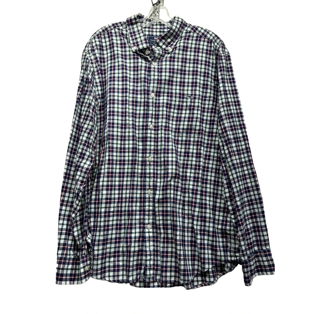 Vineyard Vines Classic Fit Tucker Cotton XL Blue Green White Shirt (A5)